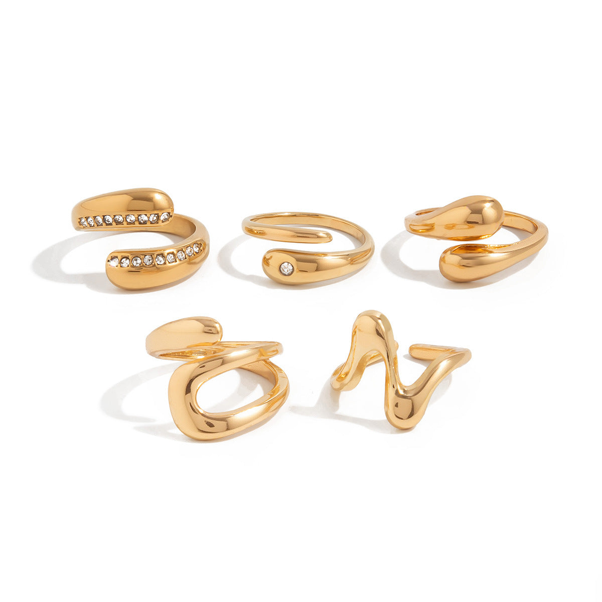 Anillo Minimalista Geométrico de Aleación para Mujer con Diamantes de Imitación Micro-Pavé y Diseño de Junta Abierta