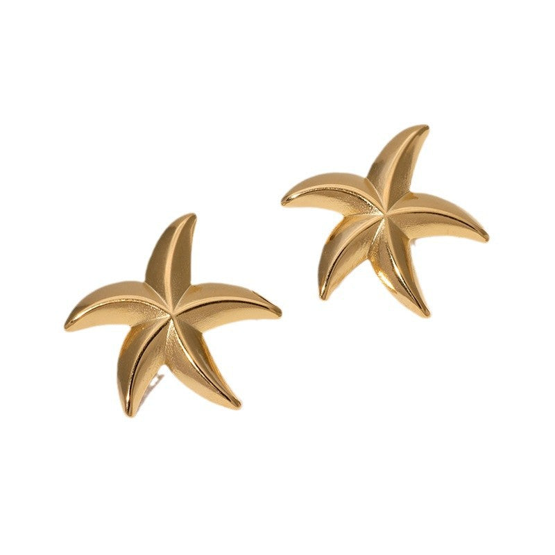 Minimalist Starfish-Shaped Stainless Steel Earrings with Gold Plating for Women