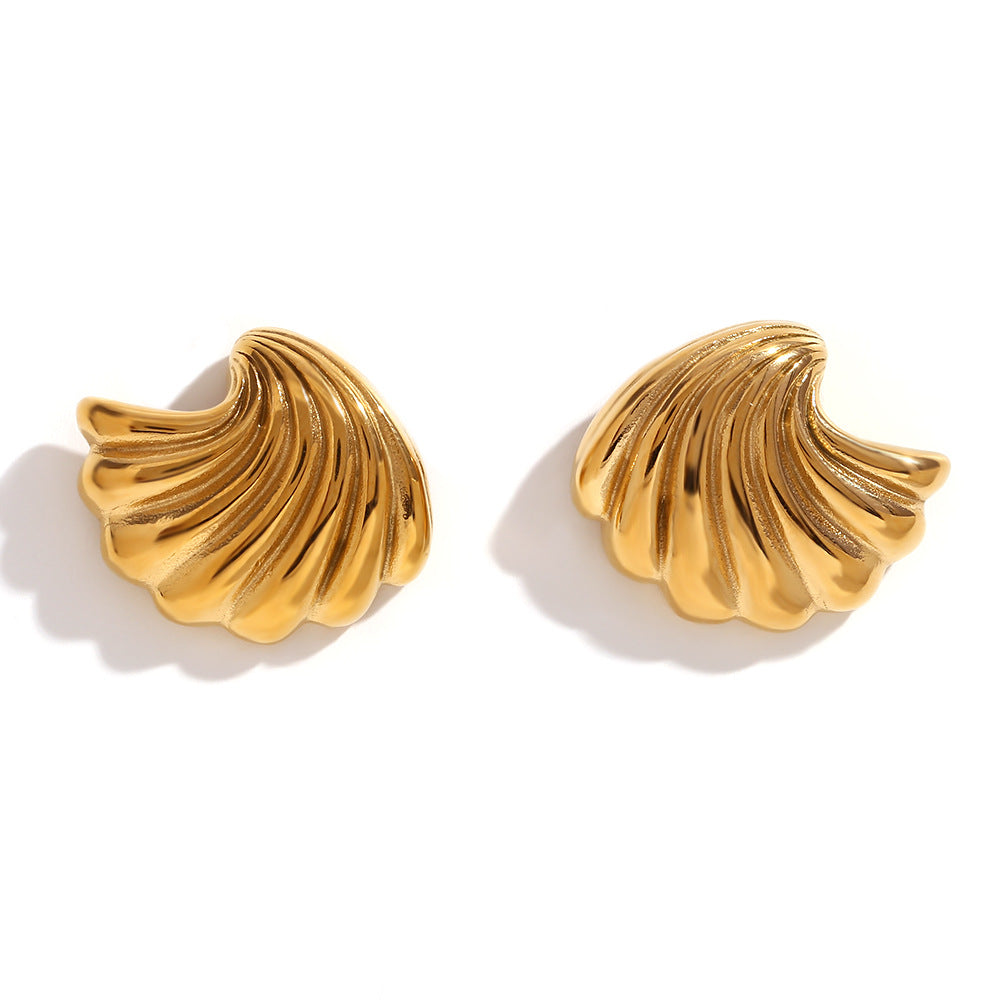 Orecchini Minimalisti a Onda Geometrica a Conchiglia in Acciaio Inossidabile con Placcatura in Oro 18K da Donna