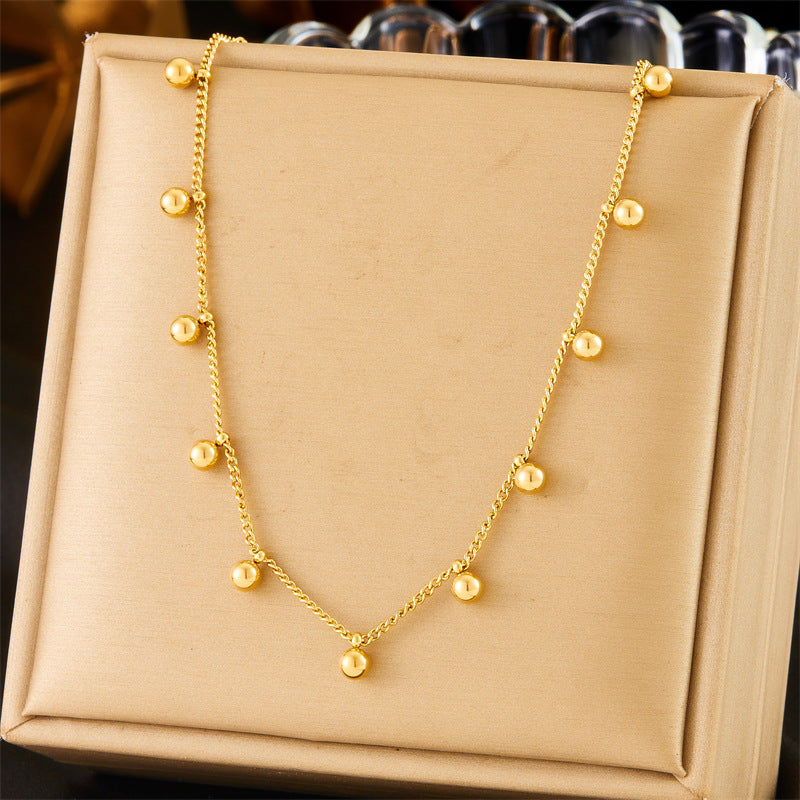 Collar de cadena con colgante de bola de acero inoxidable de lujo minimalista vintage, joyería para mujer