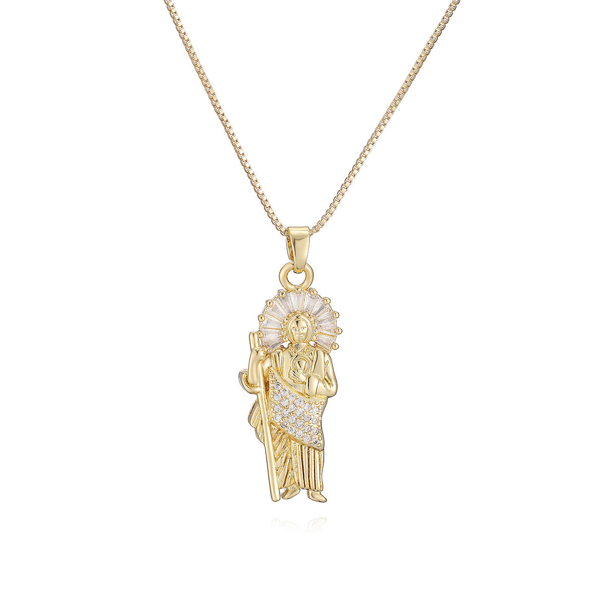 Minimalist 18K Gold Plated Brass Geometric Pendant with Cubic Zirconia Inlay