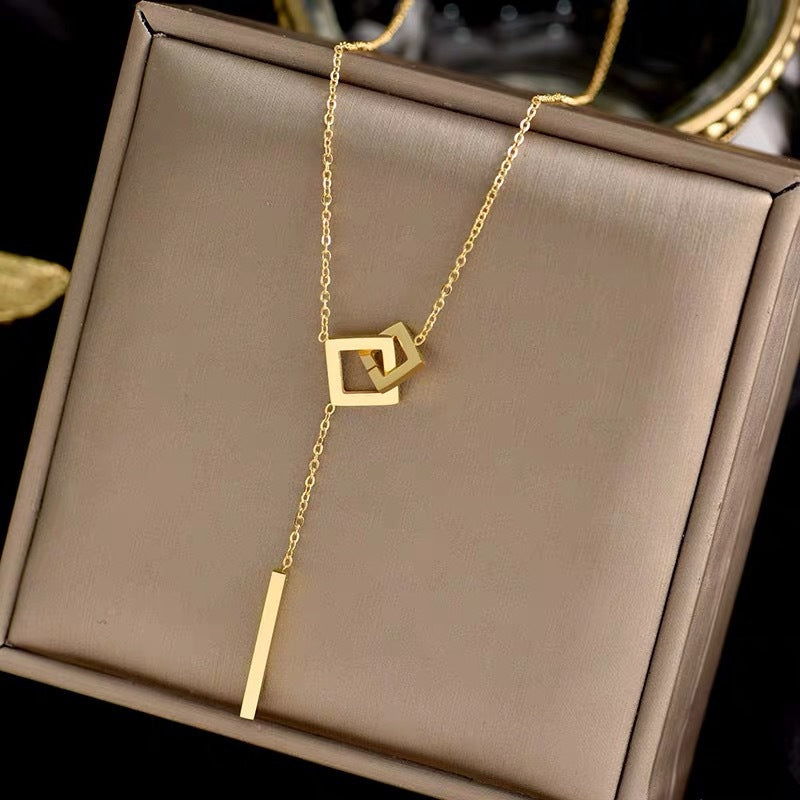 Minimalist Geometric Titanium Steel Pendant Necklace with Plated Finish O-Chain for Women