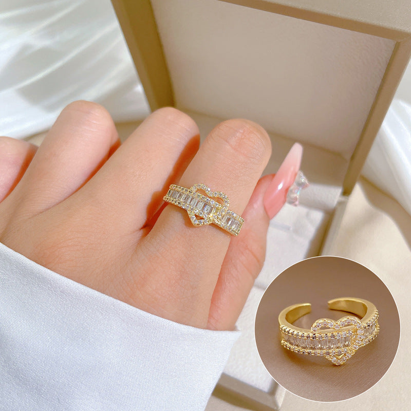 Geometric Rhinestone Ring for Women Plated Brass Minimalist Open Band