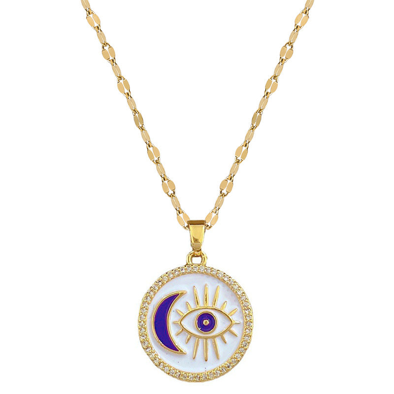 Collar minimalista de mujer con colgante de ojo redondo en acero de titanio con acabado chapado y delicada cadena de medallón