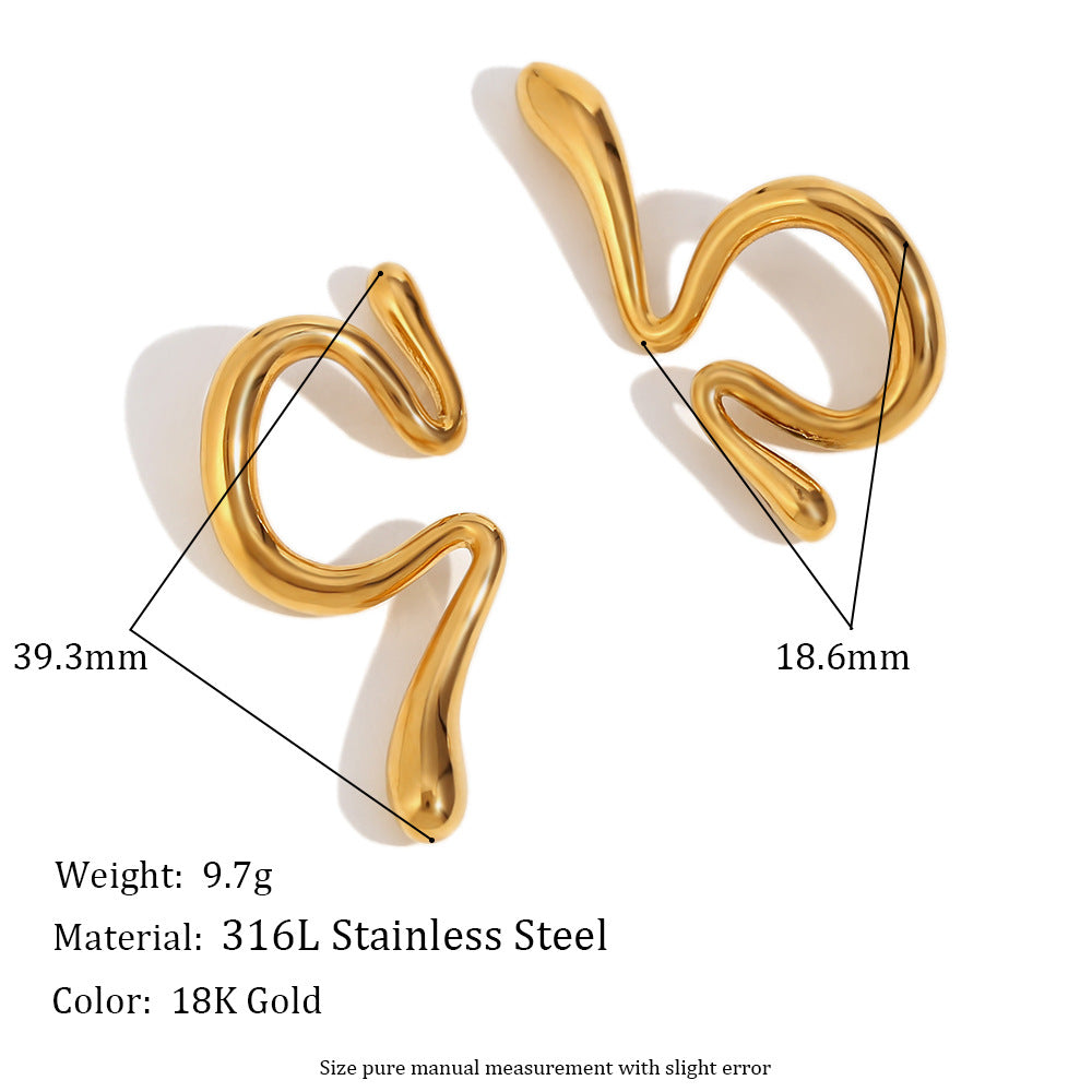 Vintage-Style Irregular Geometric Liquid Drop Earrings in Stainless Steel with 18K Gold Plating and Micro-Paved Zirconia
