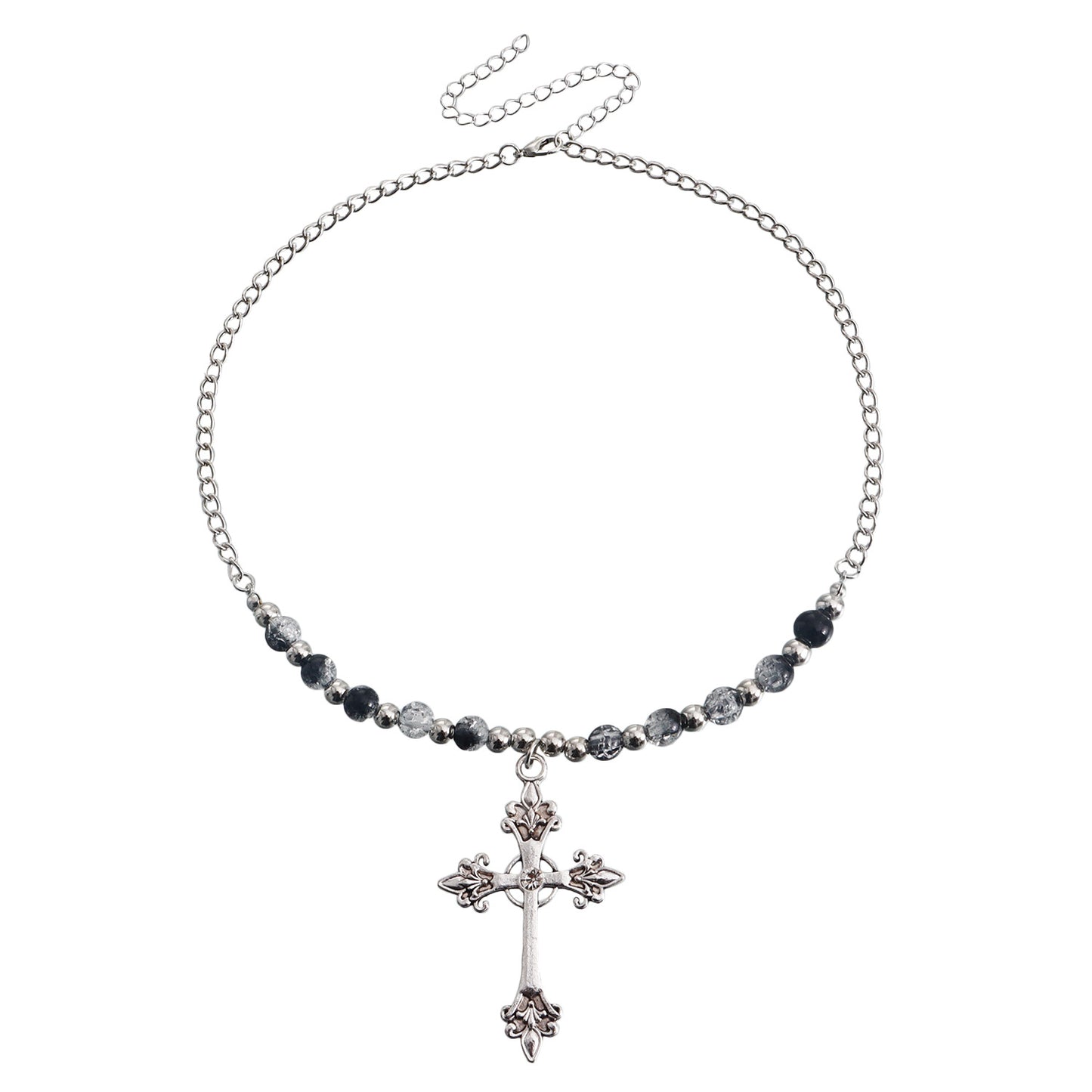Collar colgante de aleación con forma de cruz vintage para mujer con acabado chapado y diseño de cadena a la altura de la clavícula