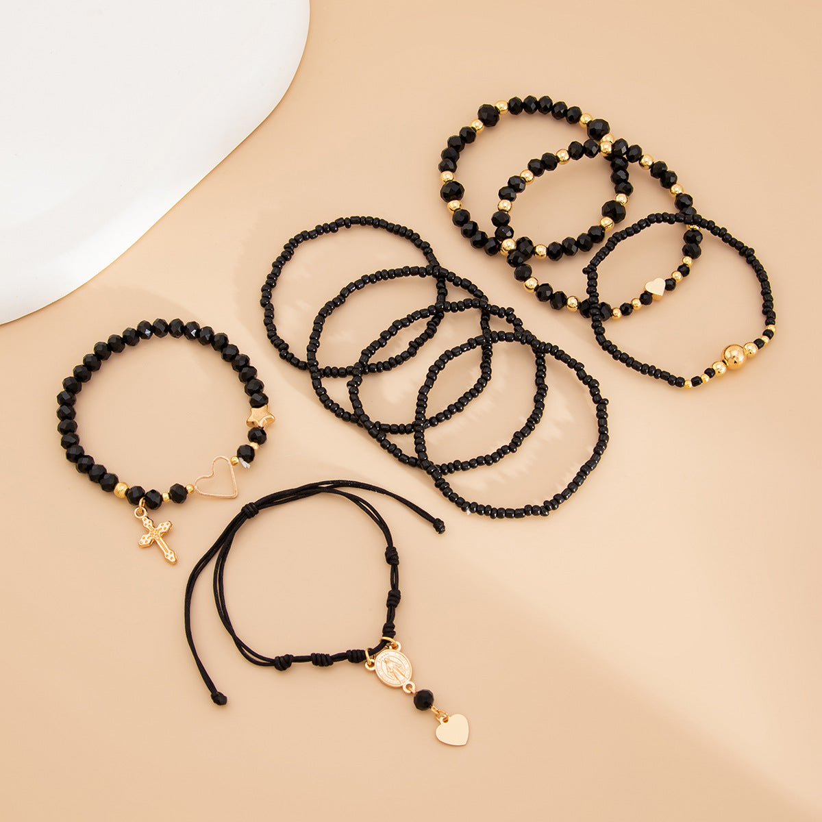 Minimalist 5-Piece Star Charm Bracelet Set with Crystal and Pearl Beads Alloy Plated Jewelry for Women
