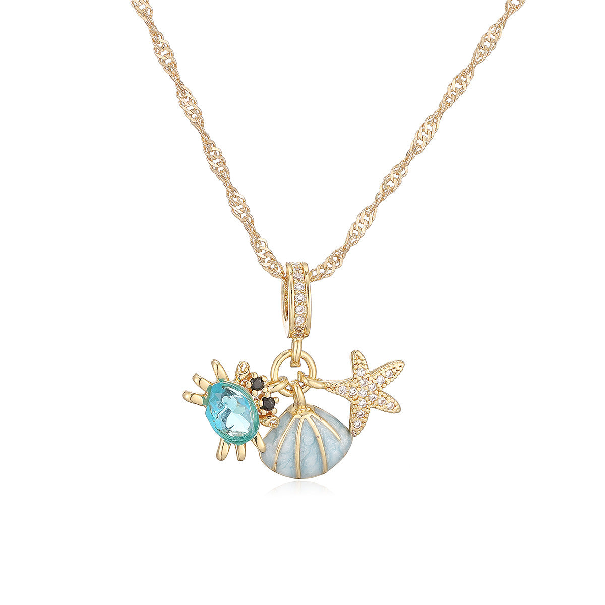 Minimalist Geometric Brass Gold Plated Cubic Zirconia Pendant Necklace for Women