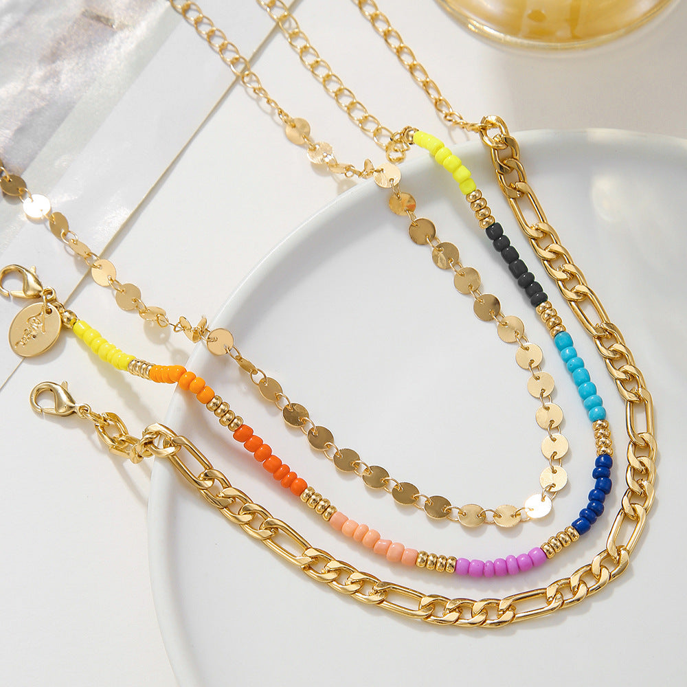 Minimalist Geometric Colorful Glass Bead Anklet for Women