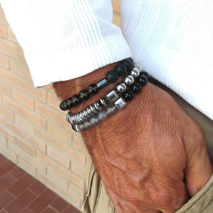 Minimalist Handmade Geometric Round Hematite Beaded Bracelet for Men and Women