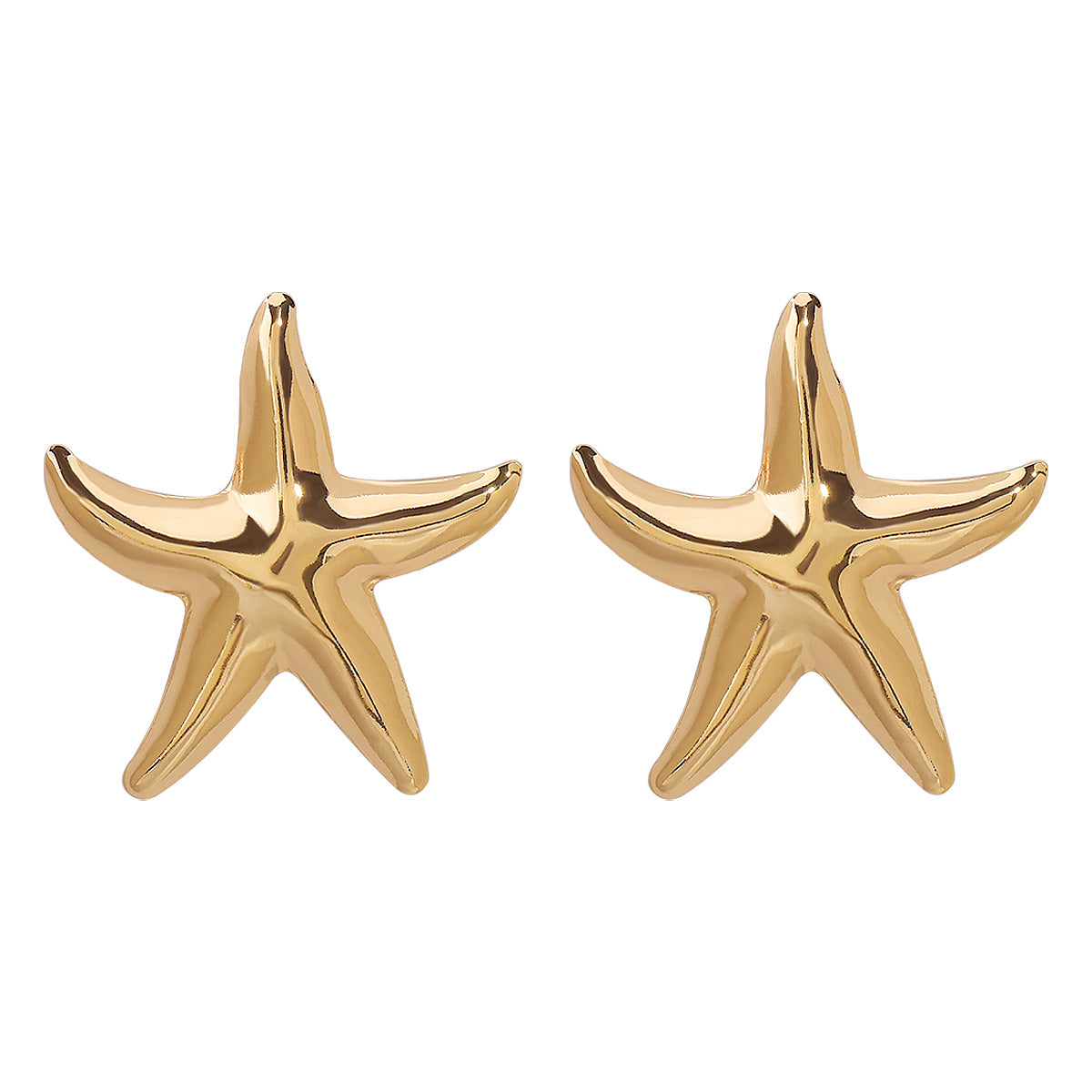 Pendientes minimalistas de aleación con forma de estrella de mar y acabado chapado para mujer. Tachuelas geométricas inspiradas en el océano tropical.