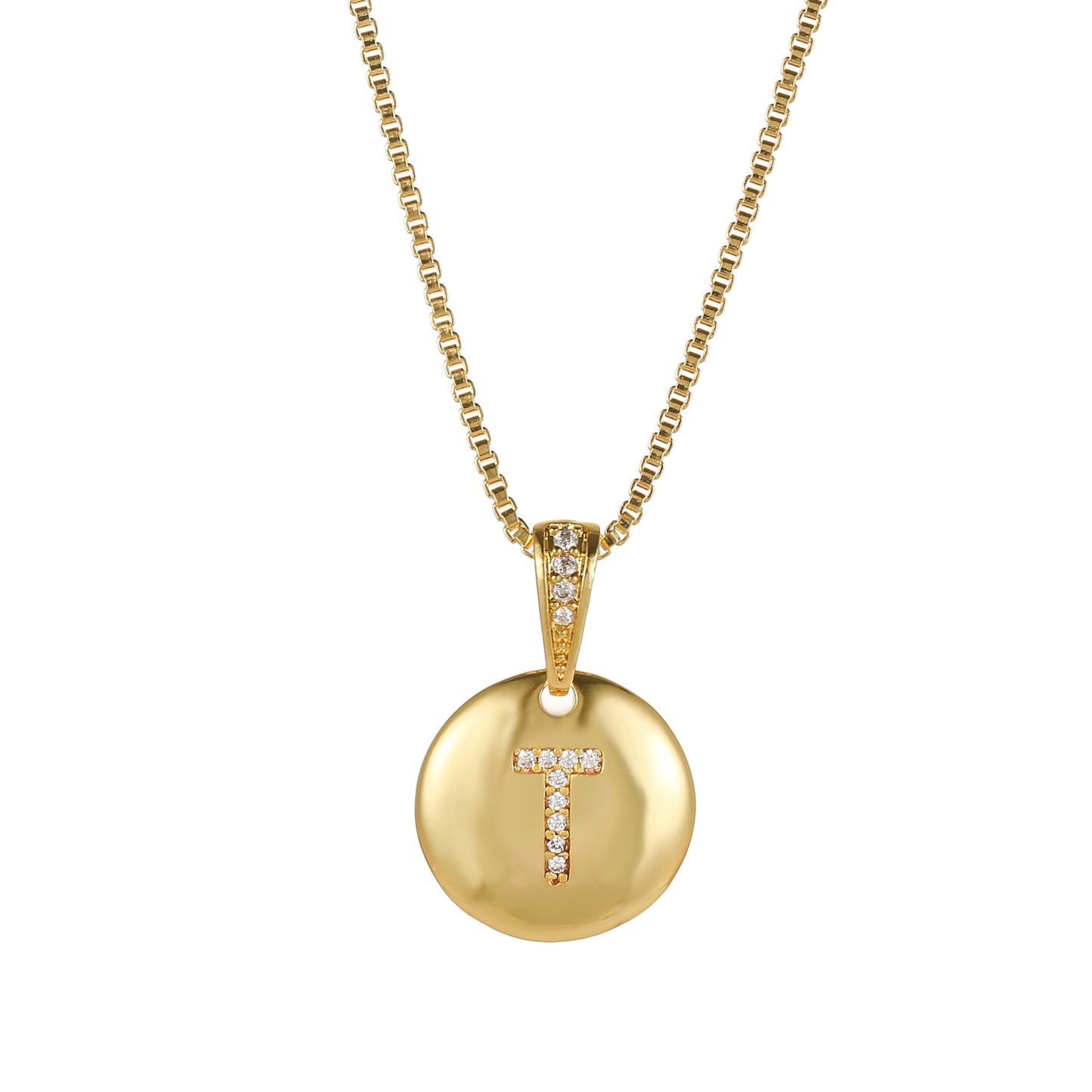 Vintage Sweet Geometric Letter Brass Inlay Cubic Zirconia Necklace Box Chain for Women