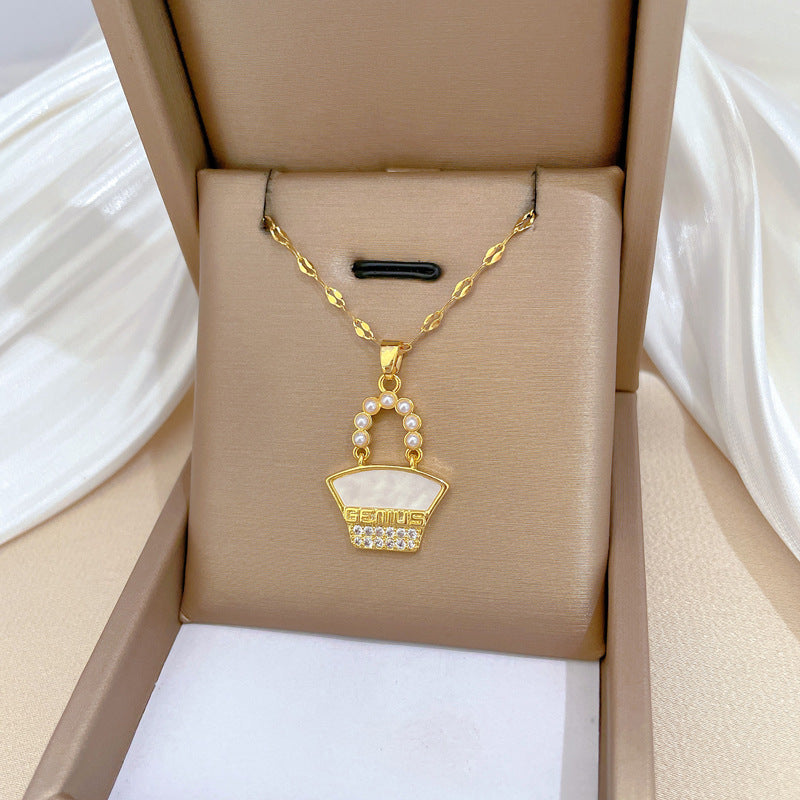 Collar Minimalista Geométrico con Colgante de Perlas y Conchas para Mujer con Cadena de Acero Inoxidable y Detalles de Pedrería