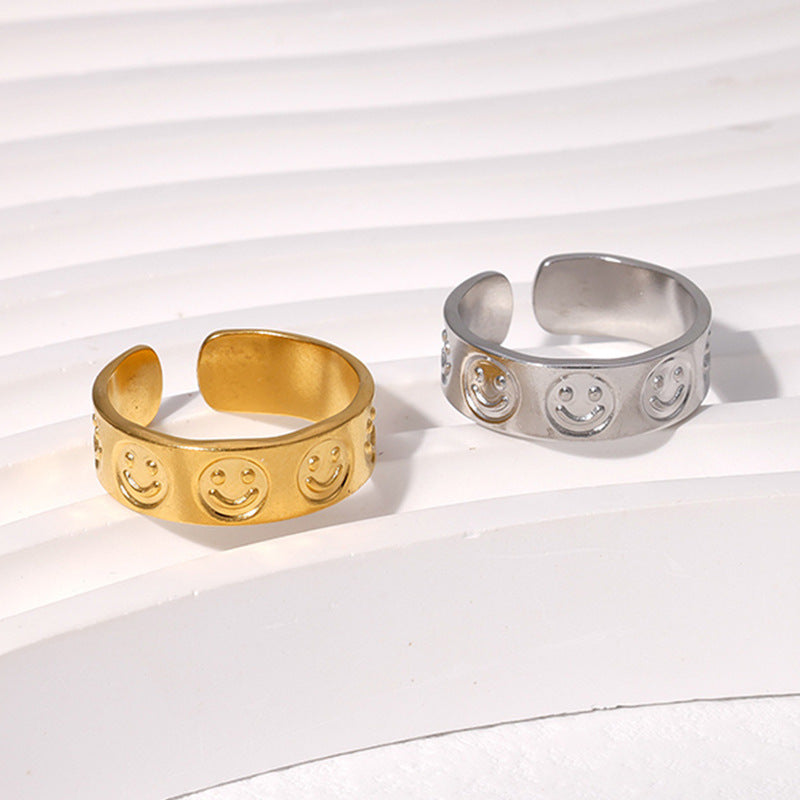 Anello aperto regolabile da donna in acciaio al titanio con finitura placcata, motivo: Sorriso di Personalità