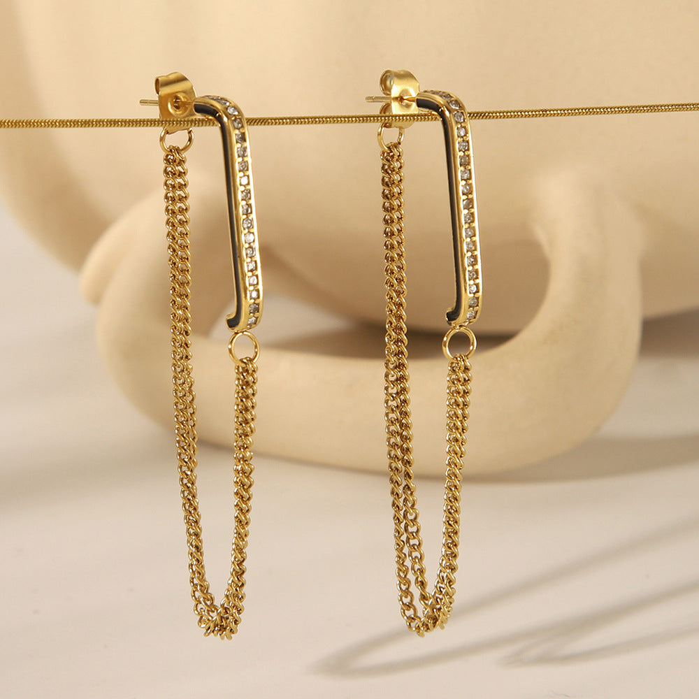 Orecchini geometrici in acciaio inossidabile con placcatura in oro 18 carati e strass per donna