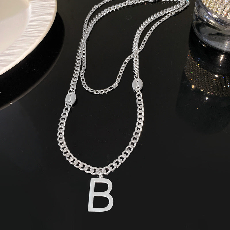 Minimalist Titanium Steel Letter B Layered Necklace Plated Pendant Chain Unisex Jewelry