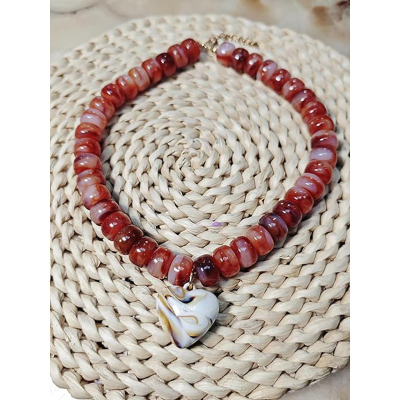 Casual Minimalist Heart Geometric Acrylic Pendant Resin Beaded Necklace for Women