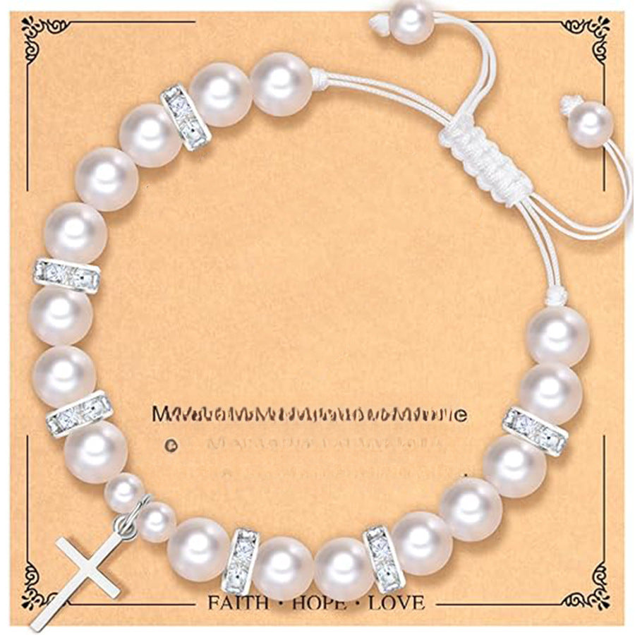 8mm Imitation Pearl Heart Woven Bracelet Unisex Fashion Jewelry Gift