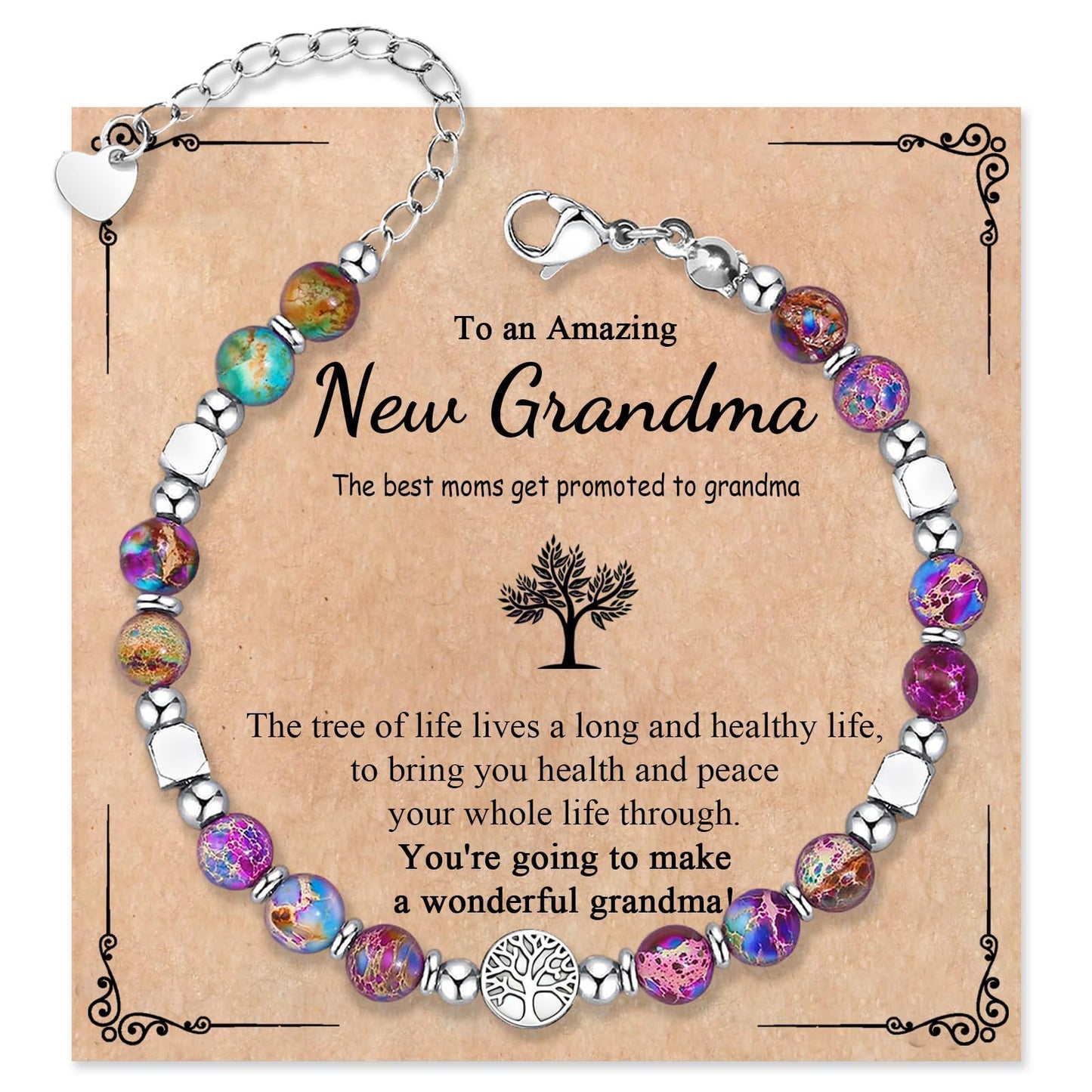 Natural Stone Geometric Round Beaded Charm Bar Unisex Gift