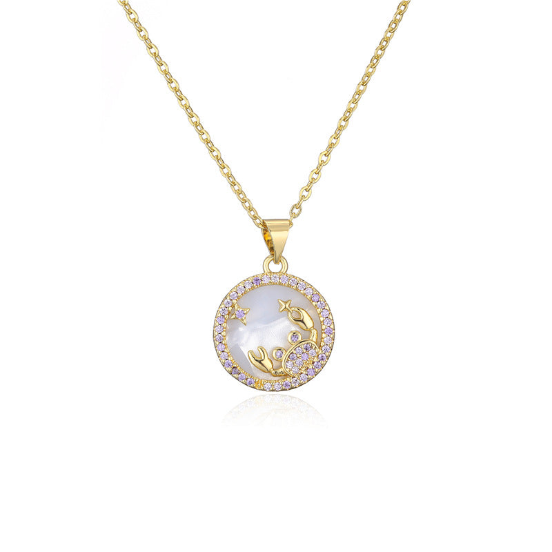 Minimalist Geometric Pendant Necklace with Gold-Plated Copper Base and Micro-Paved Colored Zirconia