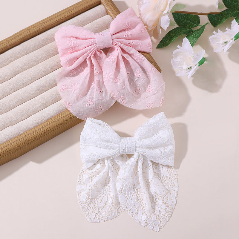 Natural Style Bow-Shaped Hair Clip for Kids Made of Fabric with Ruffled and Mesh Details Spring Clamp Hair Accessory