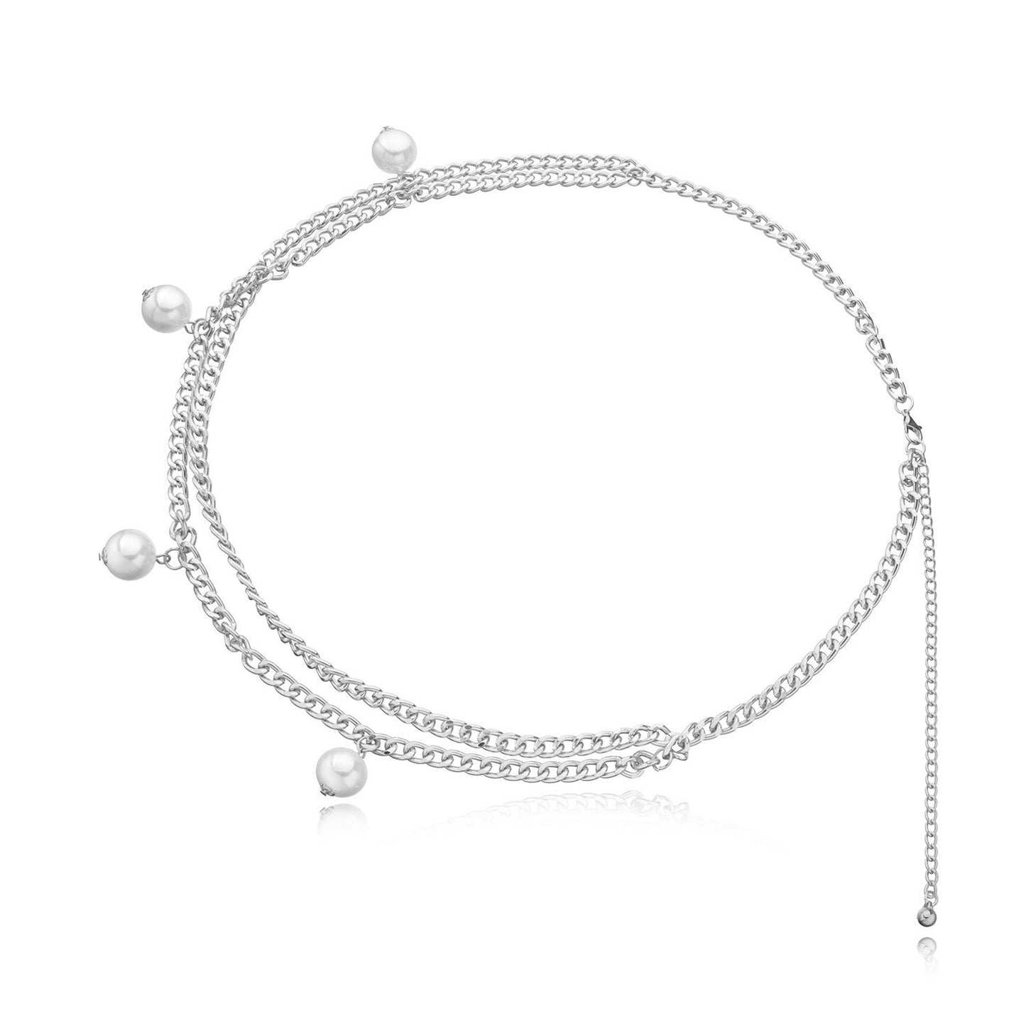 Punk Ethnic Pearl Alloy Curb Chain Body Chain for Women