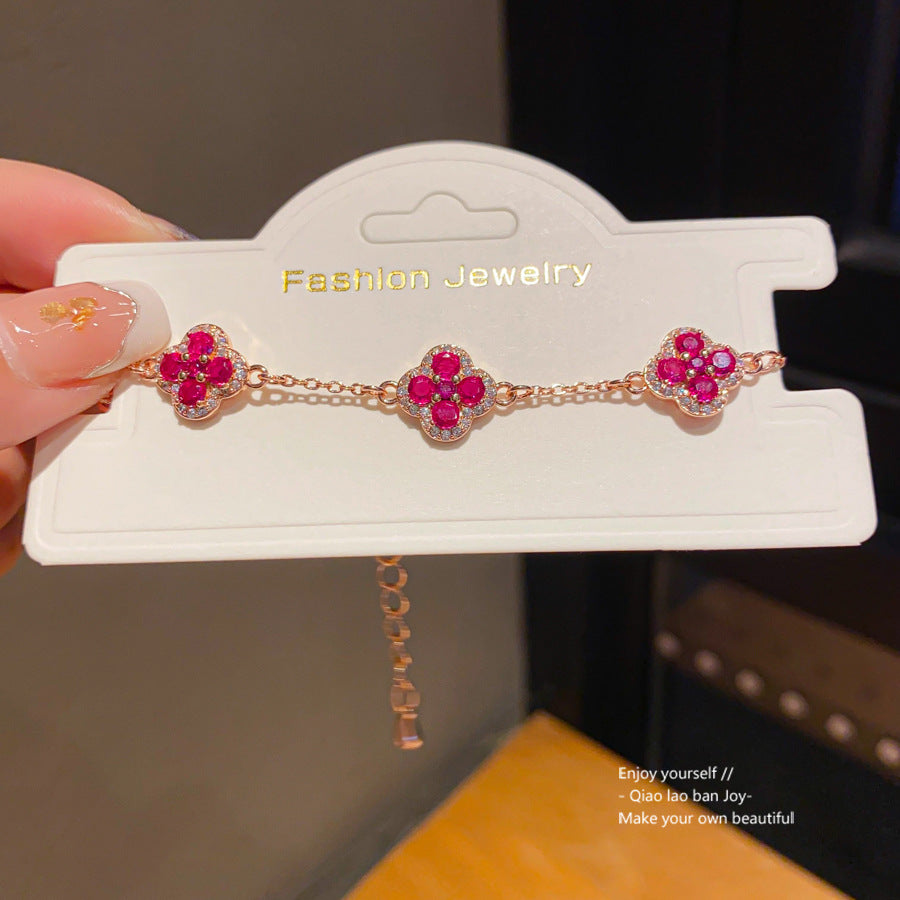 18K Gold Plated Cubic Zirconia Floral Brass Bracelet for Women