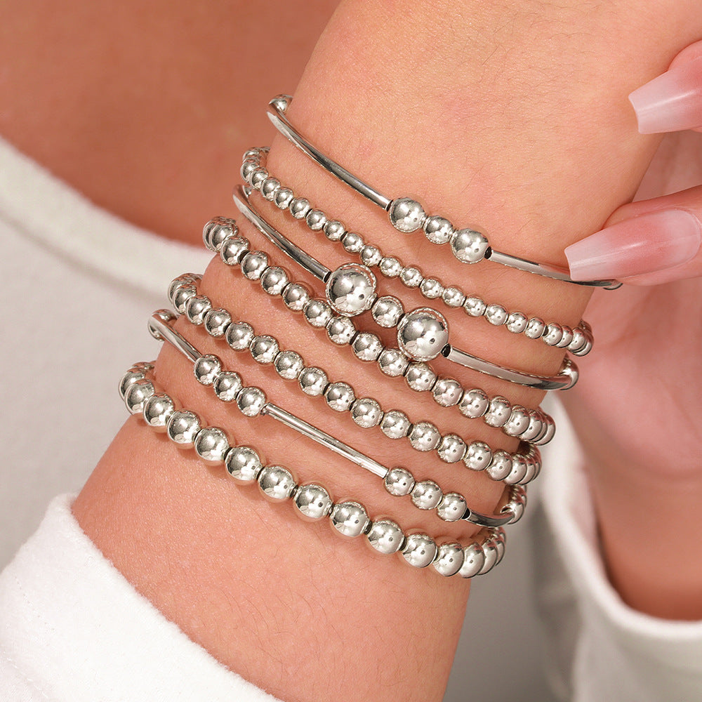 Set di braccialetti geometrici minimalisti con perle e perline a conchiglia CCB, design elastico estensibile per un uso impilabile