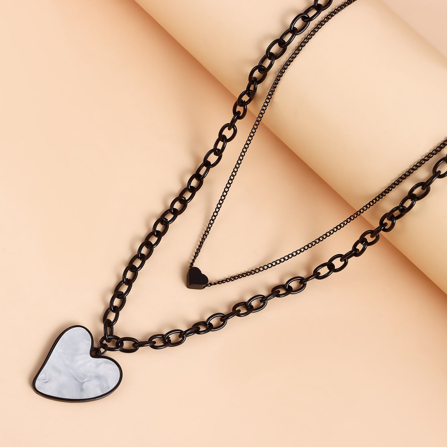 Minimalist Heart-Shaped Alloy Pendant Necklace with Plated Finish for Women Double-Layer Clavicle Chain