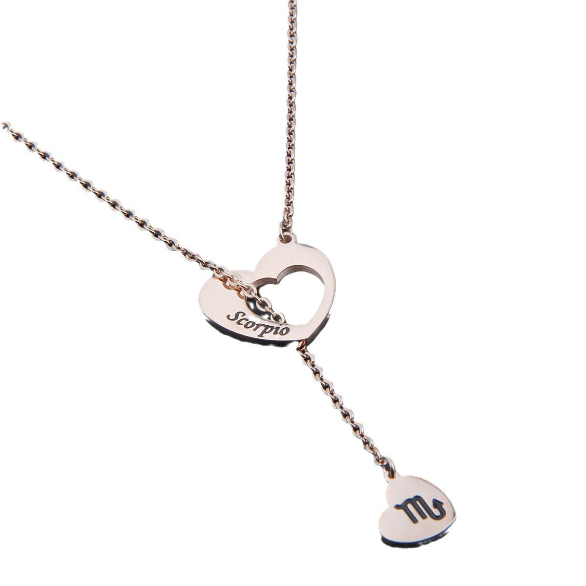 Natural and Fresh Sweet Heart-Shaped Stainless Steel Lariat Y Necklace with Polished Titanium Steel Pendant for Women