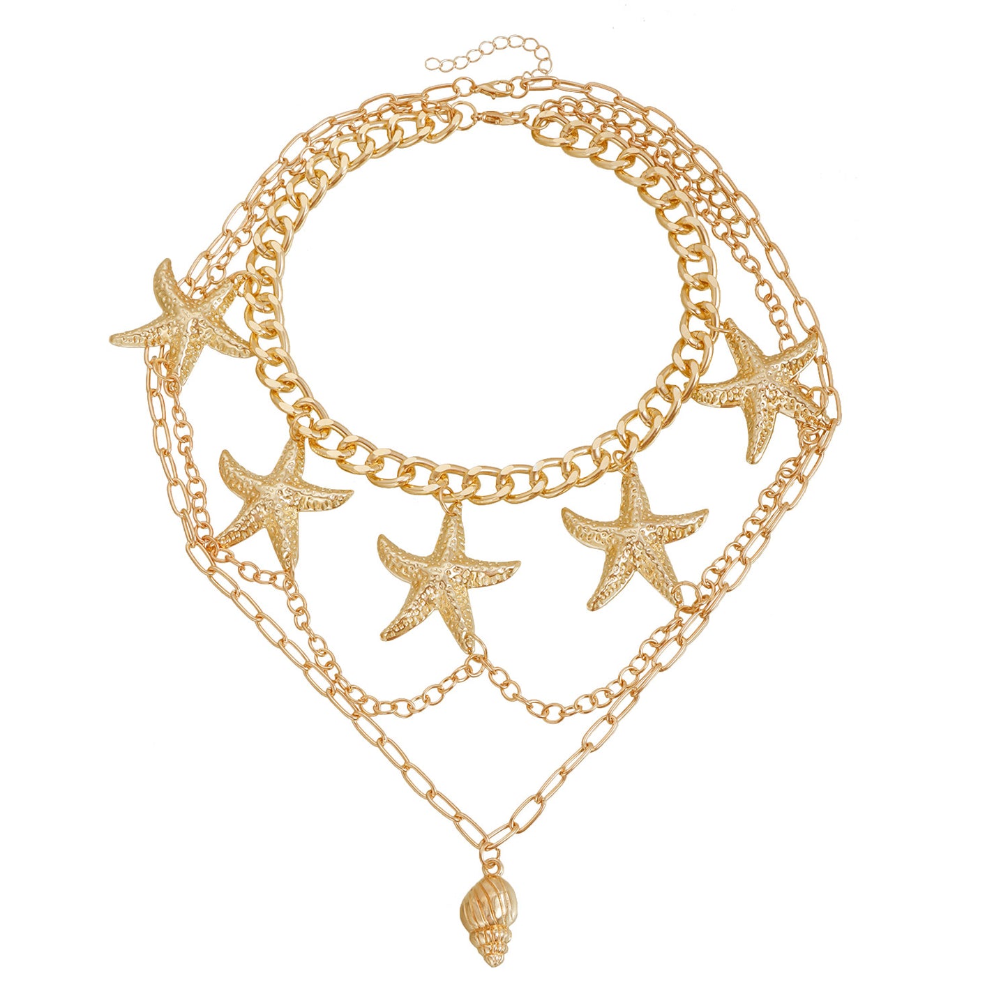 Vintage Starfish Seashell Beach-Themed Necklace for Women Alloy Pendant with Plated Finish on Clavicle Chain