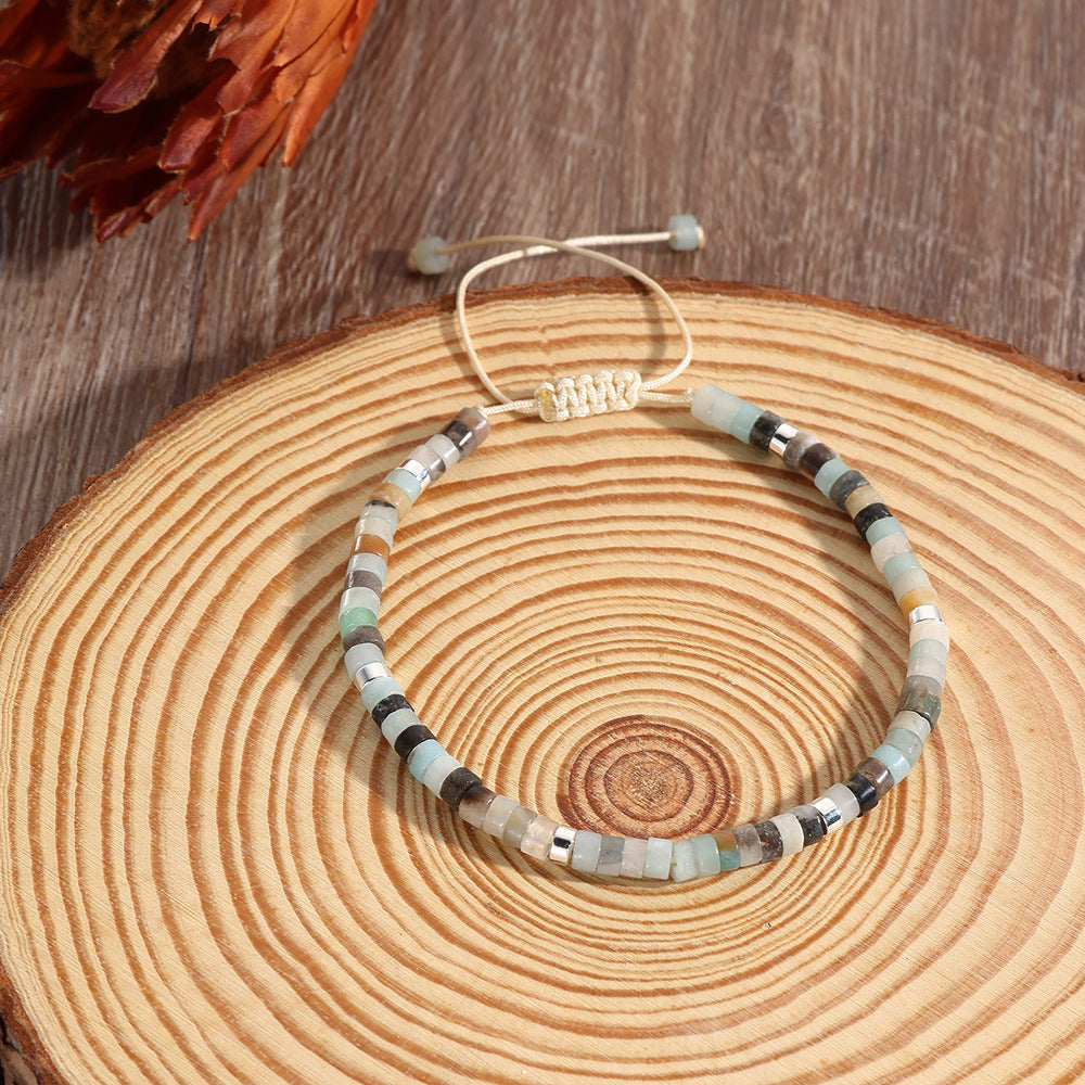 Minimalist Round Tiger's Eye Amethyst Imperial Stone Handmade Woven Bracelet Unisex Adjustable Friendship Jewelry