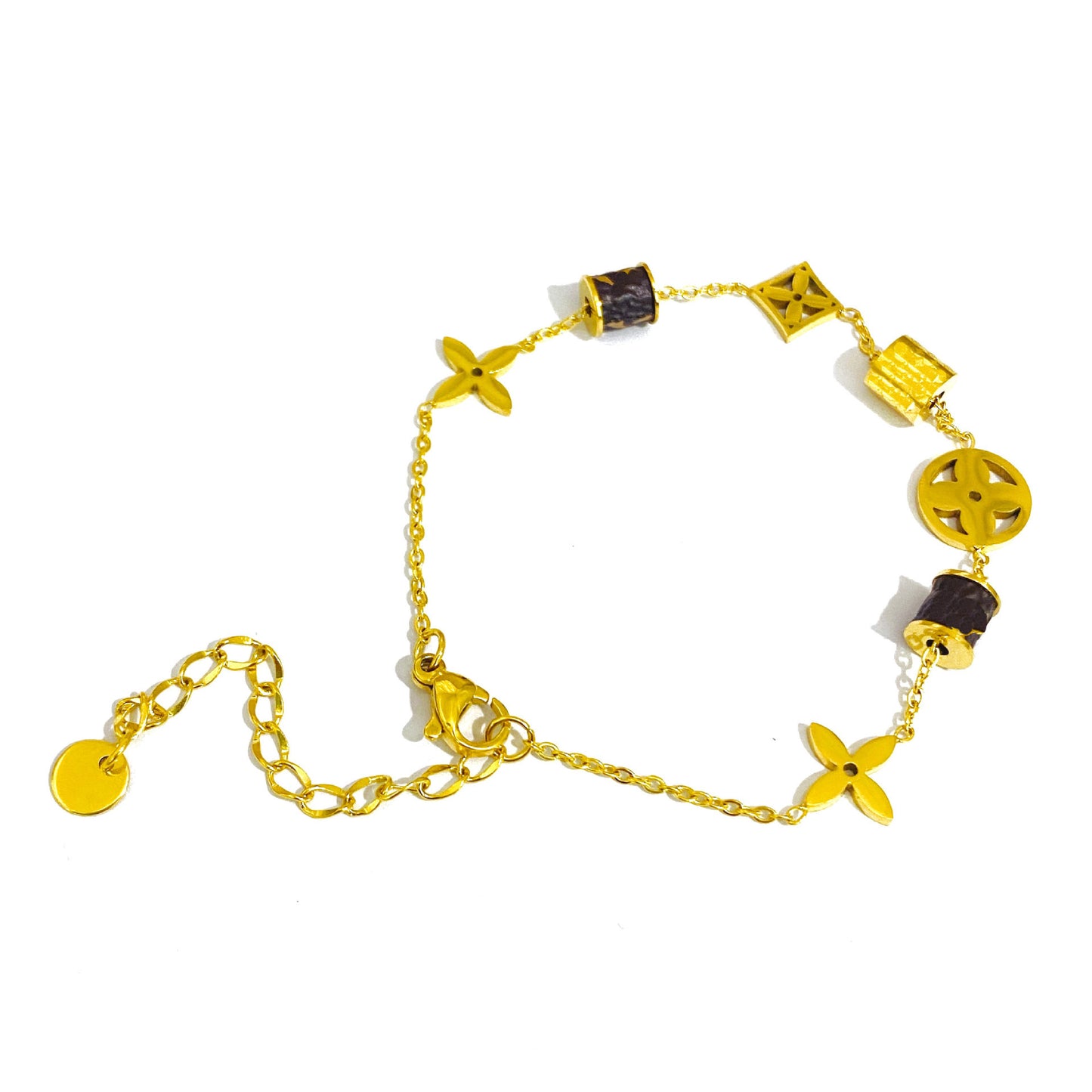 Bracciale Minimalista a Quadrifoglio in Acciaio al Titanio con Finitura Placcata, Design Floreale Botanico, Accessorio di Moda Unisex