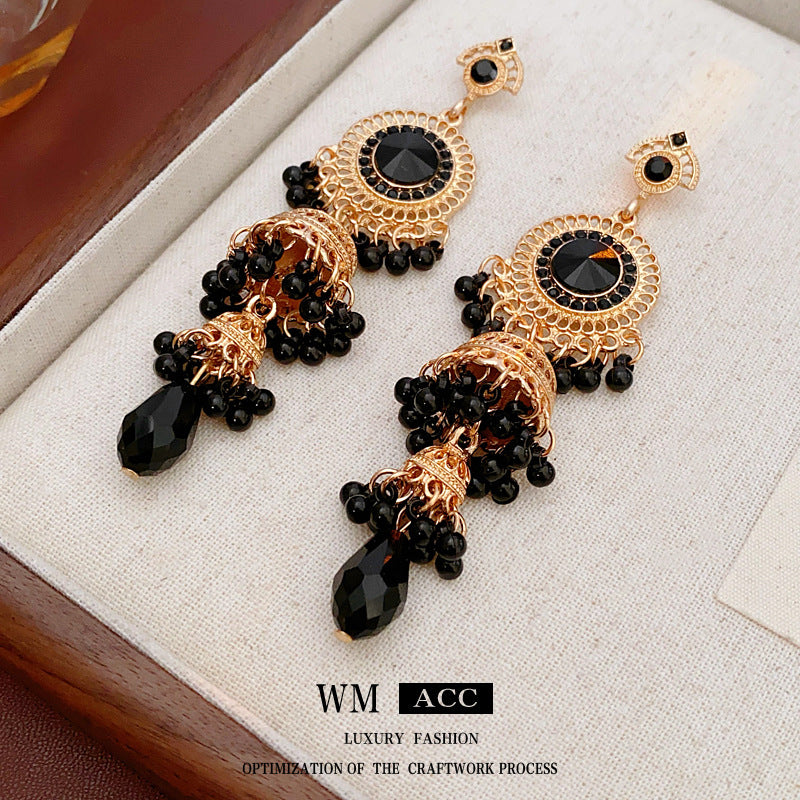 Chic Geometric Teardrop-Shaped Earrings with Rhinestone Inlay in Stainless Steel for Women