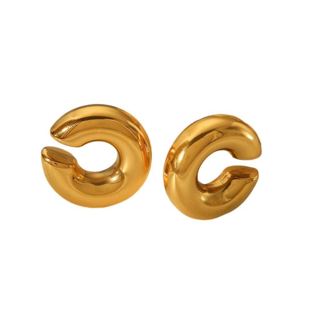 Minimalist Geometric C-Shaped Ear Clips in Stainless Steel with 18K Gold Plating Hypoallergenic Titanium Steel Earrings