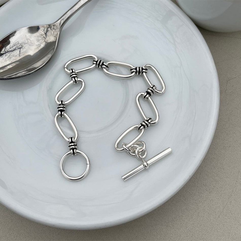 Bracciale vintage minimalista in argento sterling 925 con perline geometriche rotonde a pois