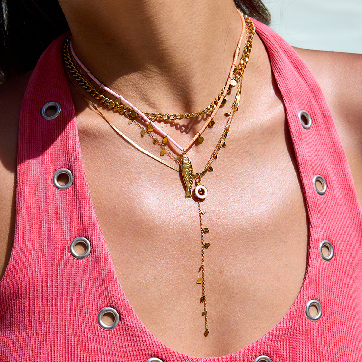 Collana minimalista da donna in acciaio inossidabile placcato a forma di pesce