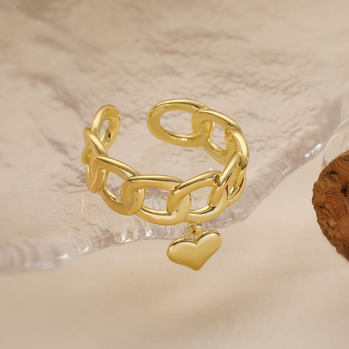 Anello in Rame a Cuore Geometrico con Placcatura in Oro 18K per Donna, Anello Fascia Aperta Minimalista Ispirato al Vintage