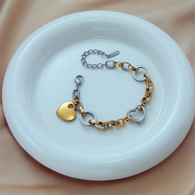 Punk Stainless Steel O-Chain Heart Bracelet for Women