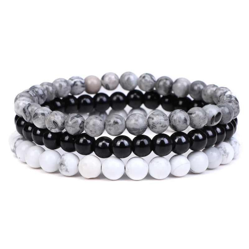Geometric Natural Agate and Rose Crystal Beaded Stretch Bracelet Set