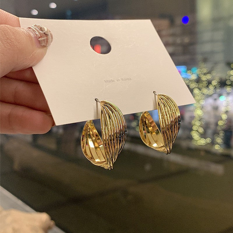 Vintage Geometric Metal Stud Earrings with Round Pearl Accents and Silver-Plated Posts for Women