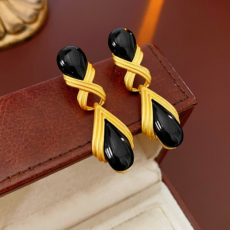 Vintage-Style Geometric Stud Earrings in Copper with Electroplated Finish for Women