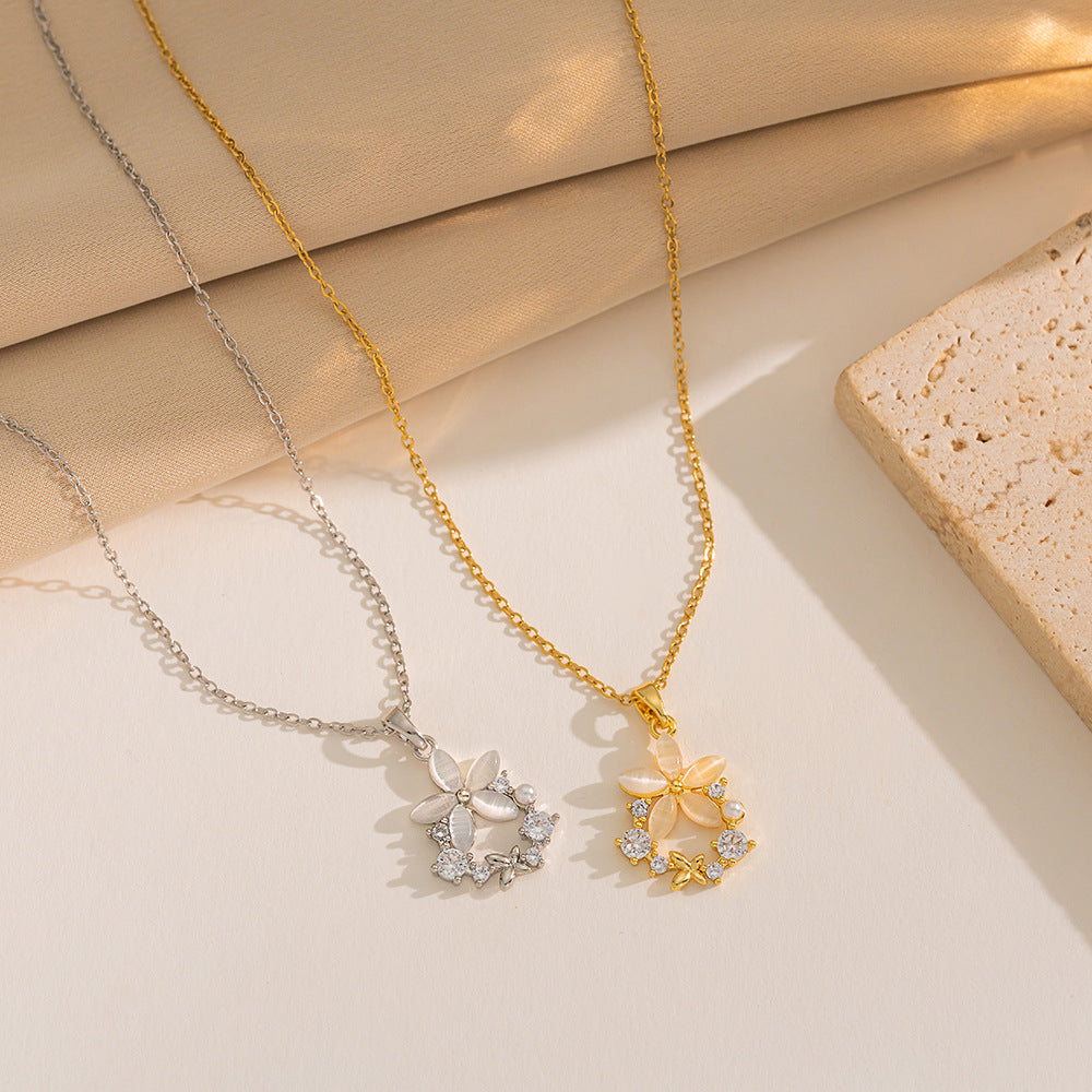 Collar minimalista con colgante floral para mujer de acero de titanio con chapado al vacío, cadena de serpiente, diseño geométrico, cadena delicada para clavícula