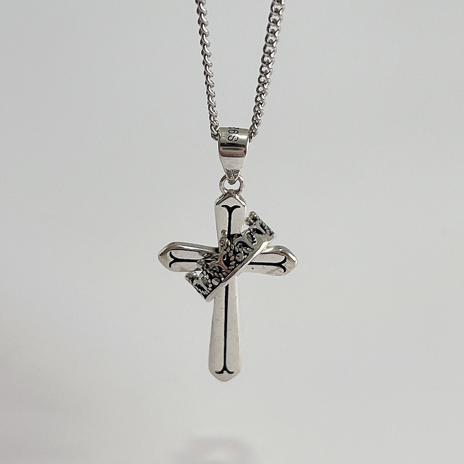 Collar con cadena de bolas y colgante de cruz coronada minimalista de plata de ley 925 bañada en oro para mujer