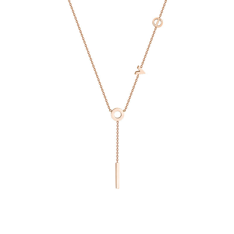 Minimalist LOVE Letter Titanium Steel Necklace for Women with Plated Finish and Delicate Clavicle Chain