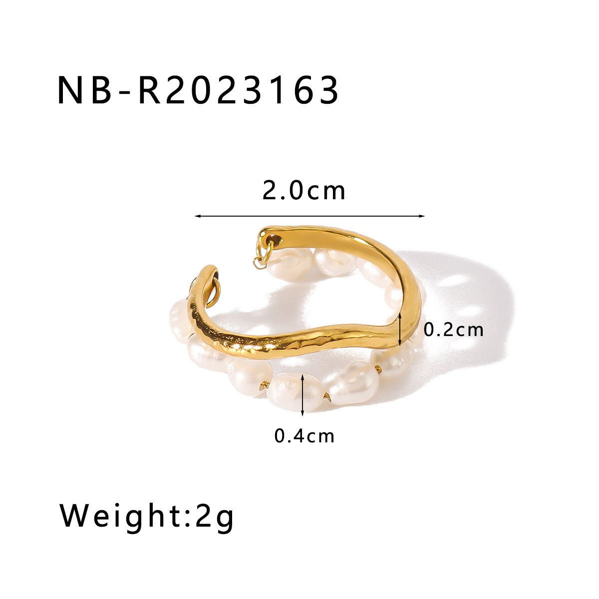 Vintage French Style Geometric Pearl Pendant Stainless Steel Ring with 18K Gold Plating Adjustable Opening Design