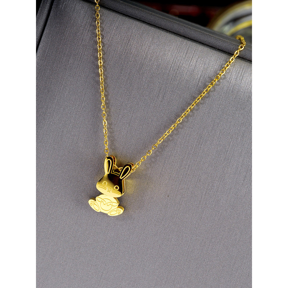 Collana da Donna in Acciaio al Titanio a Forma di Coniglio Carino con Design Minimalista e alla Moda, Catena a Medaglione Ipoallergenica
