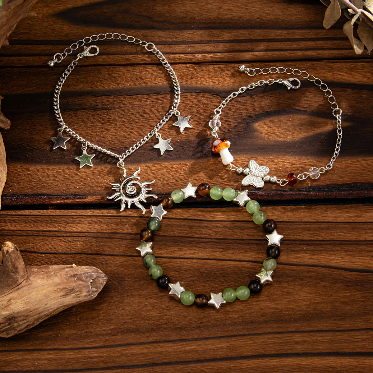 Bohemian Vintage Ethnic Alloy Plated Star Geometric Butterfly Animal Charm Bracelet for Women