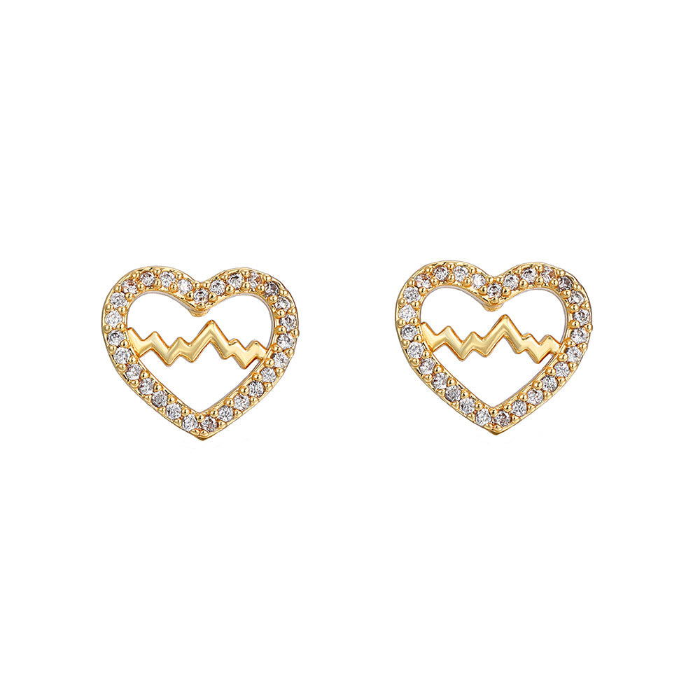 Minimalist Elegant Gold Plated Brass Heart Earrings with Micro-Inlaid Cubic Zirconia