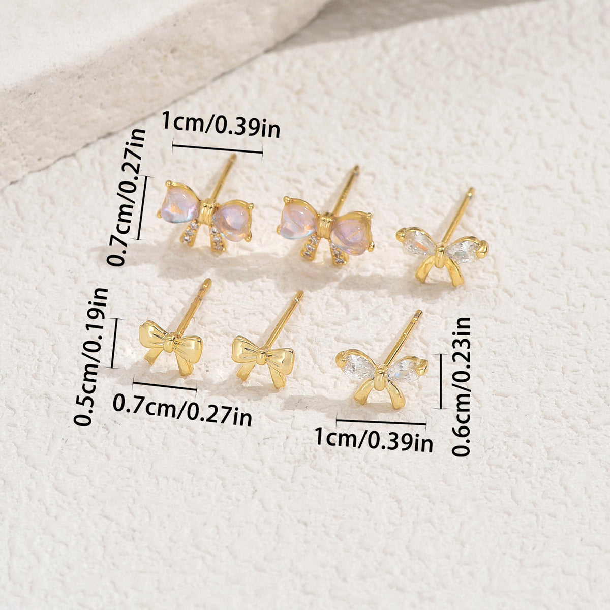 Chic Bow-Knot Shaped Zirconia Inlaid Copper Earrings Set for Women with Geometric Design and Fresh Sweet Style